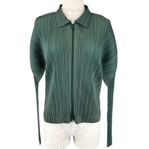 최상급 컨디션▲PLEATS PLEASE ISSEY MIYAKE PP14-JD572 집업 재킷 그린 블루 3 일본제 정품 여성용