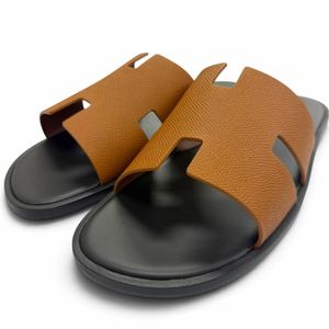Unused ▼HERMES Izmir Veau Epsom Leather Heritage Slide Sandals Gold IT 42 Made in Italy Men's Comes with Box and Dust Bag