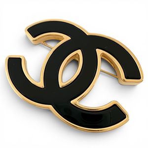 Mint condition ▲CHANEL B24B plated resin Coco Mark brooch, black and gold, made in Italy, women's, with box and dust bag.