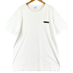 美品▲BERLUTI ベルルッティ コットン100% 牛革 レザーパッチ クルーネック 半袖Ｔシャツ ホワイト XL イタリア製 正規品 メンズ