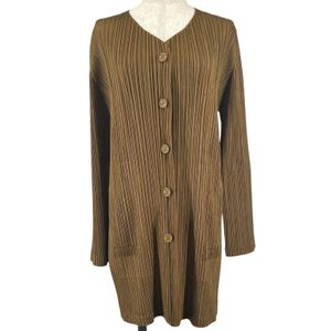 최상급 컨디션▲PLEATS PLEASE ISSEY MIYAKE PP31-JD443 로고 버튼 가디건/볼레로 브라운 4 일본제 정품 여성용