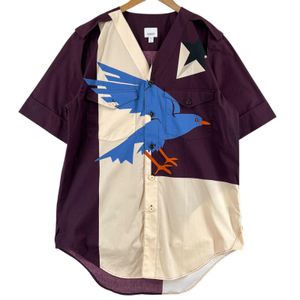 Mint condition ▲ BURBERRY 8045396 100% Cotton Logo Button Bird Print Short-Sleeve Shirt Color M Made in Italy Authentic Men's