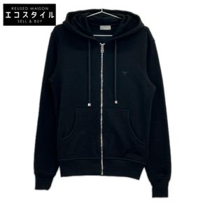 Dior Homme 163IP609P194 黑色蜜蜂刺繡珠地佈拉鏈連帽派克大衣 44碼 [二手]