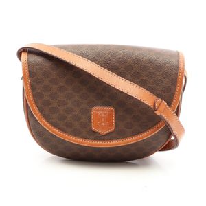 【中古】 セリーヌ CELINE ショルダーバッグ マカダム ブラウン PVCコーティングキャンバス レザー マカダム ショルダーバッグ レディース Used B