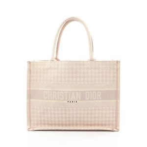 【二手】Dior Book Tote 中千鳥格粉/白色帆布手袋 女士二手 B