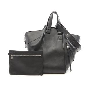 【二手】 LOEWE HAMMOCK 中型手提包，兩用，黑色皮革，女士，二手 B