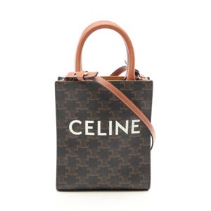 [Used] Celine CELINE Handbag Mini Vertical Cabas Triomphe 2WAY Black/ Braun PVC Coated Canvas Leather Mini Vertical Cabas Triomphe