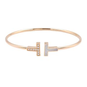 【二手】Tiffany & Co.) T字形鑽石貝殼手鐲 64028618 腕圍 17厘米 K18PG（玫瑰金）鑽石T字形鑽石貝殼手鐲