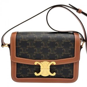 CELINE/ Celine Triomphe Teen 188882BZ4.04LU A-rank Shoulder Bag PVC Tan/ Braun/Gold Hardware Women's [Used]