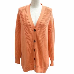 Excellent condition★HERMES 23SS 3E2702D1 Cashmere Cotton Blend Sellier Button V-neck Long Sleeve Cardigan Orange 34 Made in England Authentic Women's