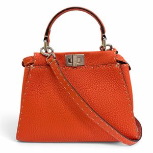 全新未使用☆ FENDI 8BN244 Selleria Peekaboo 迷你皮革兩用單肩包/手提包 橙色 意大利製造 女士 附原廠盒和防塵袋 原價 787,600 日元