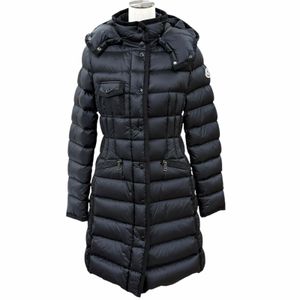 Excellent condition ★ MONCLER HERMINE 2023 model down coat with hood and logo patch, black, size 1, authentic, women's, with garment hanger.