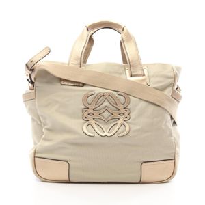 【二手】 LOEWE Anagram 兩用托特包，米色/香檳金帆布皮革，Anagram 兩用托特包，女士，二手 B