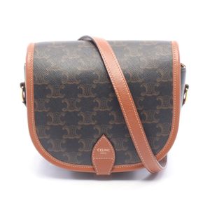 [Used] Celine CELINE Shoulder Bag Folco Medium Bag Triomphe 191502BZJ.04LU Black/ Braun PVC Coated Canvas Leather Triomphe Medium Folco