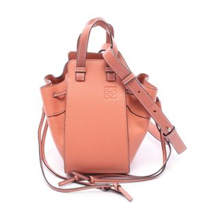[Pre-owned] LOEWE Hammock Drawstring Bag Mini 2-Way Coral Pink Leather Handbag for Women