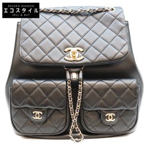Chanel AS3738 Black Lambskin Gold Hardware Matelassé Coco Mark Backpack [Used]