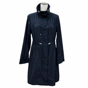 Excellent condition ★ MONCLER F10931C70900 MALACHITE coat with stowable hood, logo patch, concealed placket, navy, size 1, authentic, women's, with hanger.