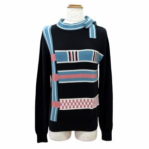Mint condition △HERMES 4H2633D8 Lettres Equestres 100% Cashmere Long-Sleeve Knit Top Black Blue Pink IT 36 Made in Italy Women's