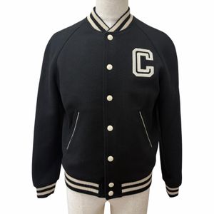 Mint condition □ CELINE 2V86W896C C logo College Teddy Jacket Bomber Jacket Black IT 44 Made in Italy Authentic Men's