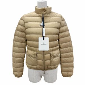 Unused item☆ MONCLER 25SS LANS Logo Patch Zip-Up Down Jacket with Pocketed Storage Bag, Beige, Size 1, Authentic, Women's