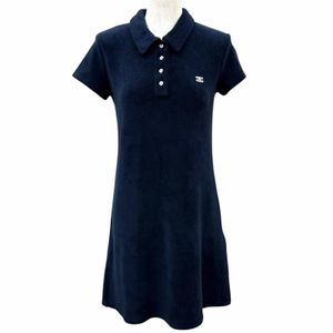 Excellent condition ★ CELINE 25AW RR0E50A80 Triomphe embroidered short-sleeved mini polo dress, navy, size XS, made in Italy, authentic, women's.
