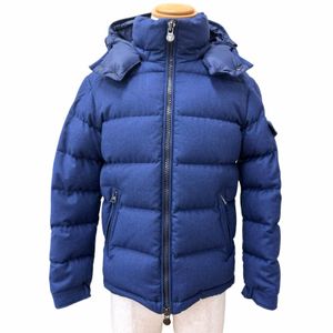 Excellent condition □ MONCLER MONTGENEVRE GIUBBOTTO 100% wool hooded down jacket with logo patch, navy, size 0, authentic, men's.