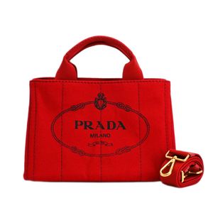 【中古】プラダPRADA トートバッグ ミニカナパトート B2439G キャンバス レッド