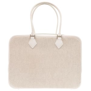 Excellent condition Hermes Plume 32 Courchevel Toile H White Silver Hardware □ D stamp (2000 production) Handbag White 0147 [Used] HERMES