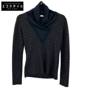 Hermes Brown x Black 100% Cashmere H Logo Neck Trim High Neck Knit XS [Used]