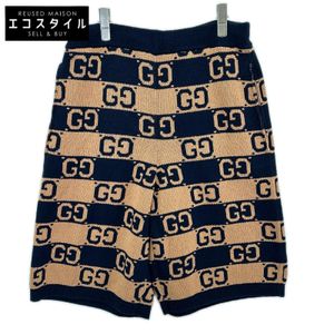 Gucci 752098 Brown x Navy GG Cotton Jacquard Knit Half Pants, Size S [Used]