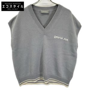 Dior 443M647AT879 灰色 Logo 刺繡羊毛羊駝毛針織背心，L 碼 [二手]