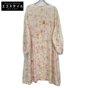 Light Pink Flower Hand Print POOL SILK DRESS F [Used]