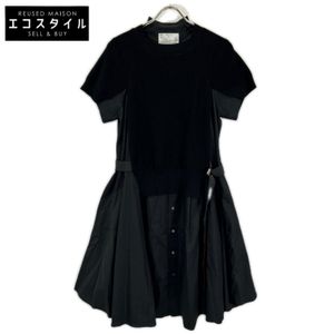 Sacai 24SS SCW-121 Black Knit Docking Short Sleeve Dress Size 2 [Used]