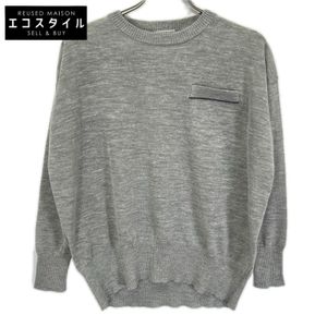 Brunello Cucinelli 251 61MCL001 Gray Linen Blend Long Sleeve Sheer Lame Knit Top XXS [Used]