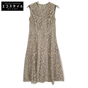 ANAYI 25SS 10251714120 Beige Polyester Leaf Flower Tulle V-Neck Dress Size 38 [Used]