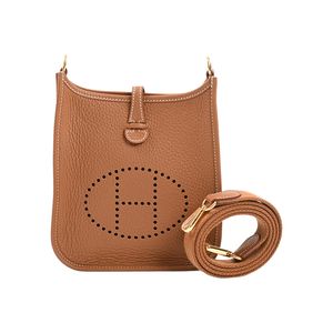 【สินค้าใหม่】เฮอร์มีส HERMES กระเป๋าสะพายไหล่ Evelyne TPM Amazon หนัง Taurillon Clemence สี Gold