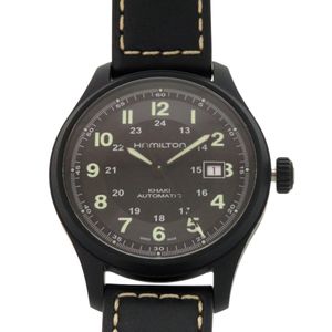 Like New Hamilton Khaki Field H705751 Titanium Leather Black Automatic Watch Black Dial 0122 [Used] HAMILTON