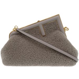 成色極佳 Fendi First Small 8BP129 羊羔毛皮革灰色單肩包/兩用手拿包 0459 [二手] FENDI