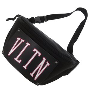全新 Valentino Garavani VLTN 鉚釘 2Y2B0B94KIP 皮革尼龍黑色斜背包/腰包 黑色 1077 [二手] Valentino Garavani男士