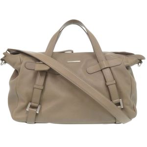 德尔沃 Saint Germain 2WAY 真皮手提包 灰褐色 0542【二手】DELVAUX