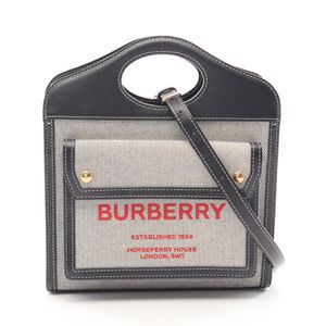 [Used] Burberry BURBERRY Handbag Mini Pocket Bag 2WAY 8036814 Black/ RED/Ivory Canvas Leather Mini Pocket Bag Women's Used B