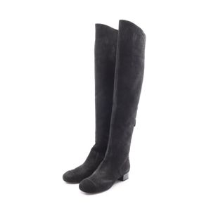 [Used] Chanel CHANEL Boots Coco Mark Knee-High Black Suede Long Boots Women's Used A