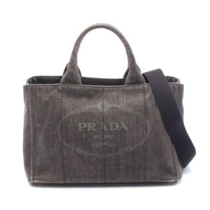 【二手】Prada PRADA 托特包 CANAPA 2WAY 黑色牛仔布 Canapa 2-way Tote 女士二手 B