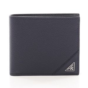 【二手】Prada PRADA 雙折錢包 VIT.MICRO GRAIN 2M0738 海軍藍皮革三角 Logo 雙折錢包 男女通用 二手 A