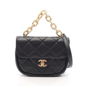 [Pre-owned] Chanel Matelassé 2-Way Shoulder Bag, Black Lambskin (Sheepskin Leather), Small Flap, 2-Way Chain Shoulder Bag, Women's.