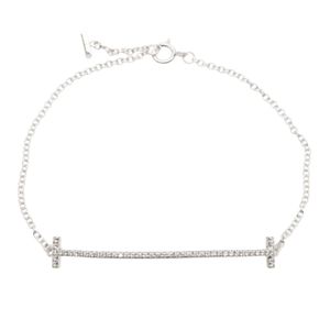 【二手】蒂芙尼 T 字Smile鑽石中號手鍊 60150744，腕圍 16.5 厘米，18K白K金，鑲鑽 T 字Smile鑽石中號手鍊