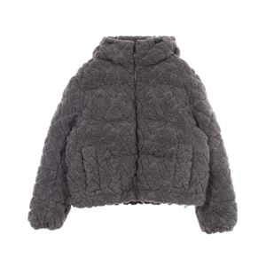 [Used] FENDI Down Jacket, FF Pattern, Hooded, Boa Lining, FAN133, Gray, Wool Fleece Jacket, Women's, Used A