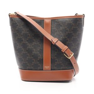 [Used] Celine CELINE Shoulder Bag Small Bucket Triomphe Braun/Black PVC Coated Canvas Leather Triomphe Small Bucket Bag