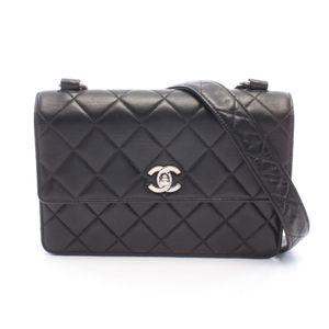 [Used] Chanel Matelassé Shoulder Bag, Black Lambskin (Sheepskin Leather), Women's, Used B