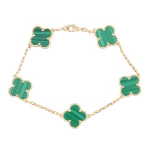 【二手】梵克雅寶 (Van Cleef & Arpels) 復古 Alhambra 孔雀石五件套手鍊 VCARL80900 手腕尺寸 18 厘米 K18（黃金）復古 Alhambra 孔雀石五件套手鍊